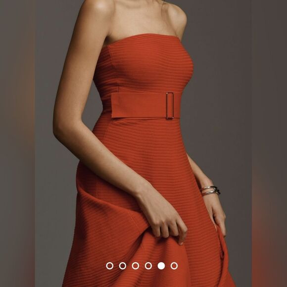 NWT Anthropologie red Strapless belted open back A-line Midi Sweater Dress sz L - Picture 3 of 16